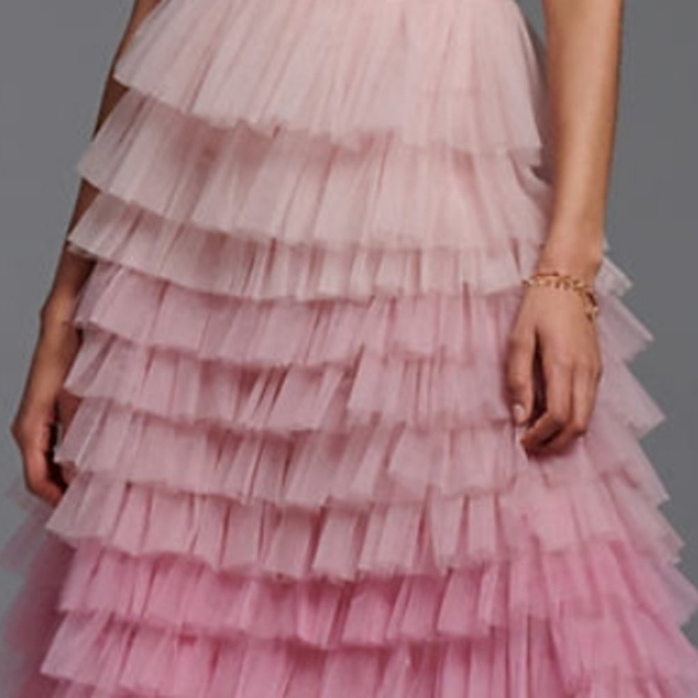 Anthropologie Pink Ombre Tiered Tulle Midi Skirt - Picture 4 of 16